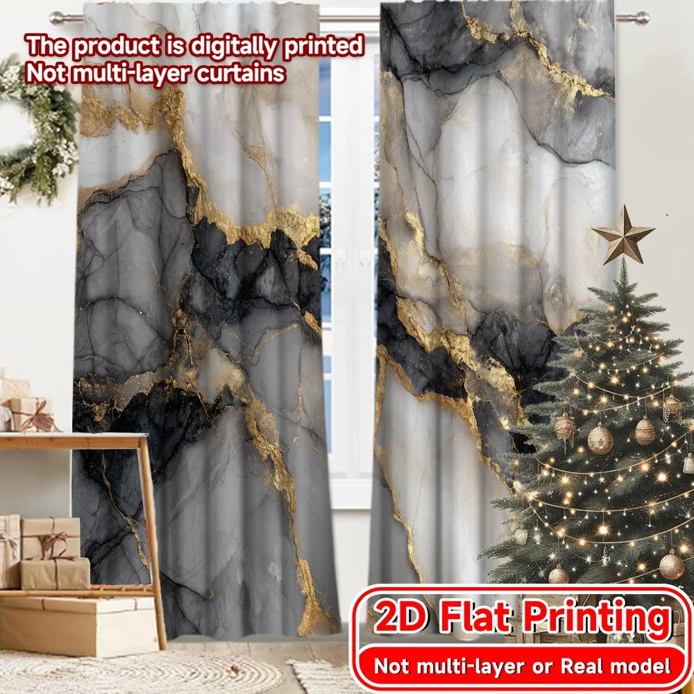 2D Flat Printing,2pcs Golden Veins Chic Light Filtering Curtains Durable 100% Polyester Fabric Curtains Gifts Perfect for