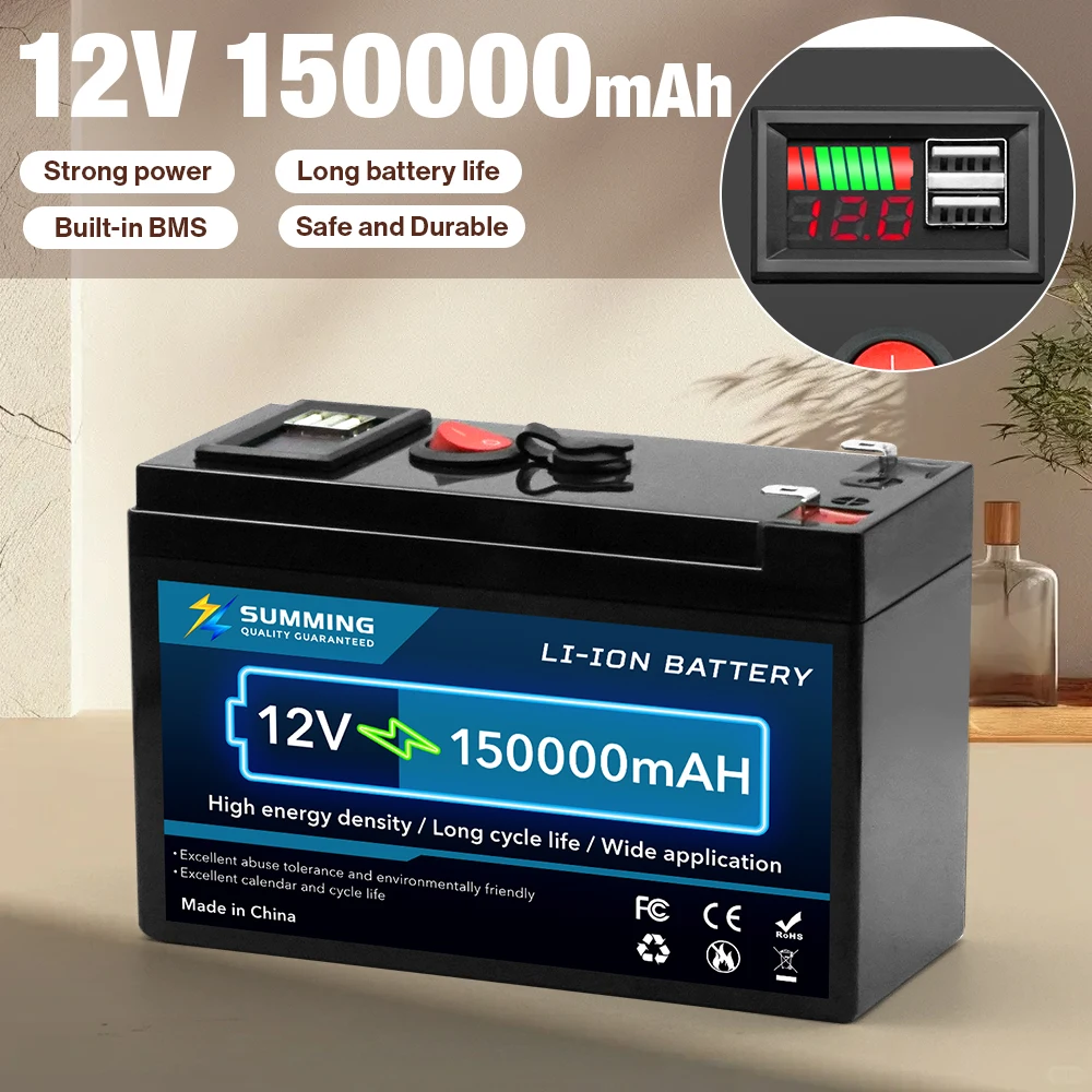 

12V 150AH Lithium Battery LiFePO4 Deep Cycle with Built-in BMS fit for Home Storage RV Off-Grid System Solar Power System Marine