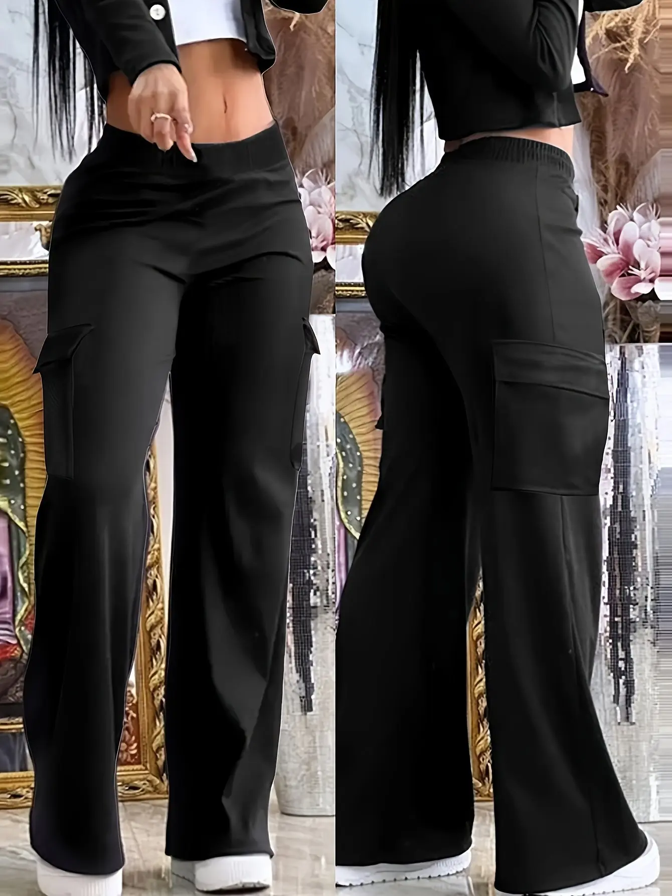 

Women's Vintage Streetwear Cargo Pants High Waist Pocket Baggy Straight Trousers Solid Color Casual Hip Hop Fashion New Pants