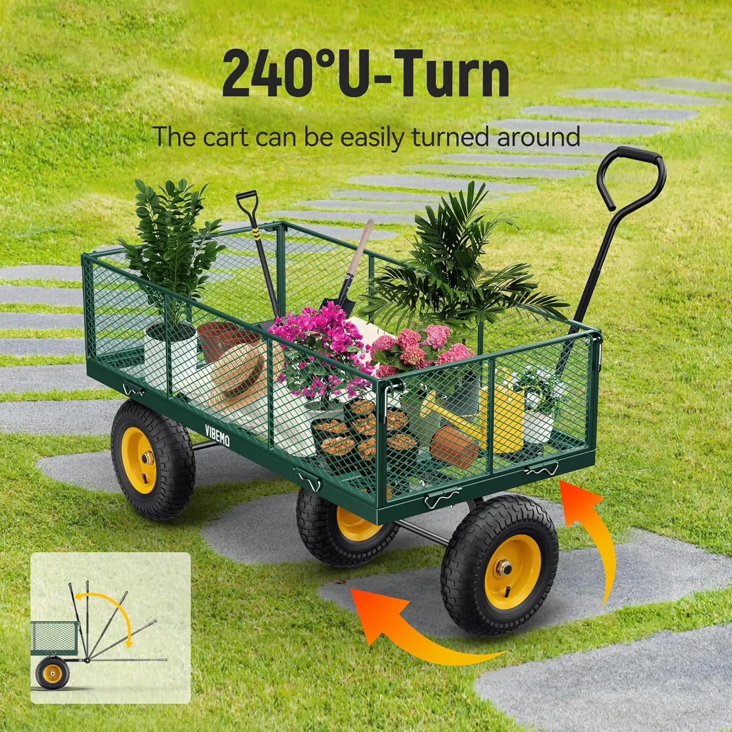 2-in-1 1400 lbs Heavy Duty Utility Wagon, with Removable Mesh Sides to Convert into Flatbed