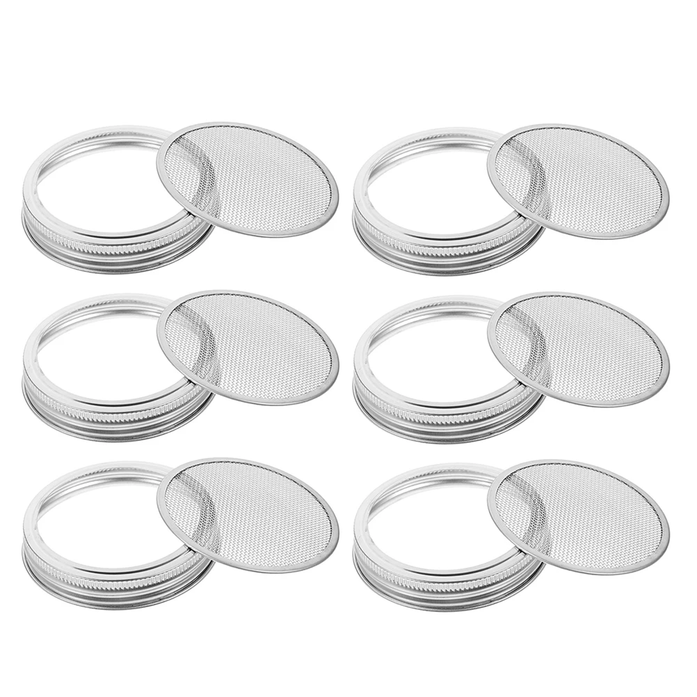 

6 Pcs Sprout Covers Jar Drain Lids Canning Insert Mason Fermenting Shredder Salad Kit Stainless Steel 70 86mm 304 Mesh Separate