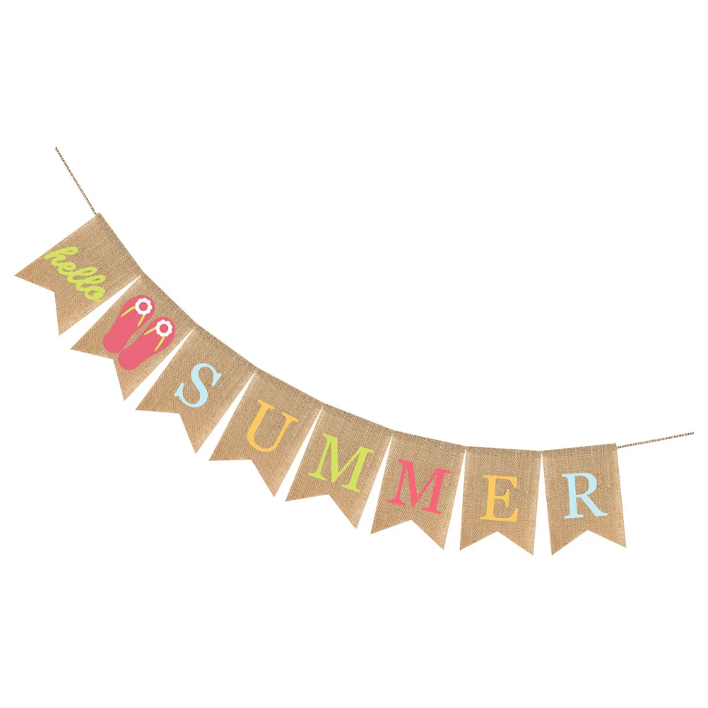 

1Pcs Summer Beach Party Banner Creative Linen Bunting Decorative Hawaiian Party Supplies Hot Summer Bunting Flag