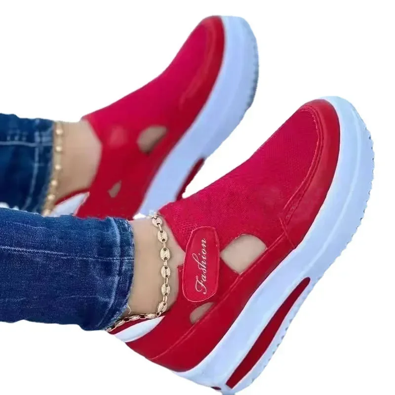 Sepatu olahraga wanita, sepatu wanita vulkanisir kasual Platform untuk wanita sneaker Platform luar ruangan sandal wanita anti selip jala bernapas sepatu olahraga