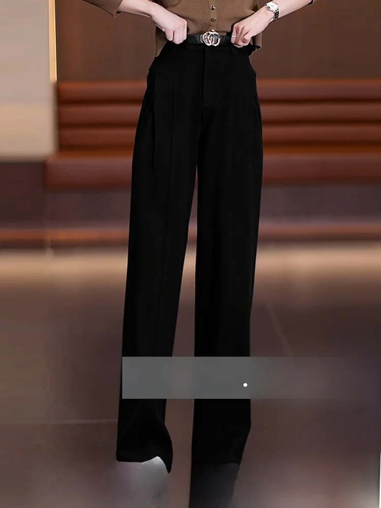 

Модные шерстяные широкие брюки на подкладке Fce с высокой талией, прямой крой, однотонные повседневные брюки в Корейском стиле