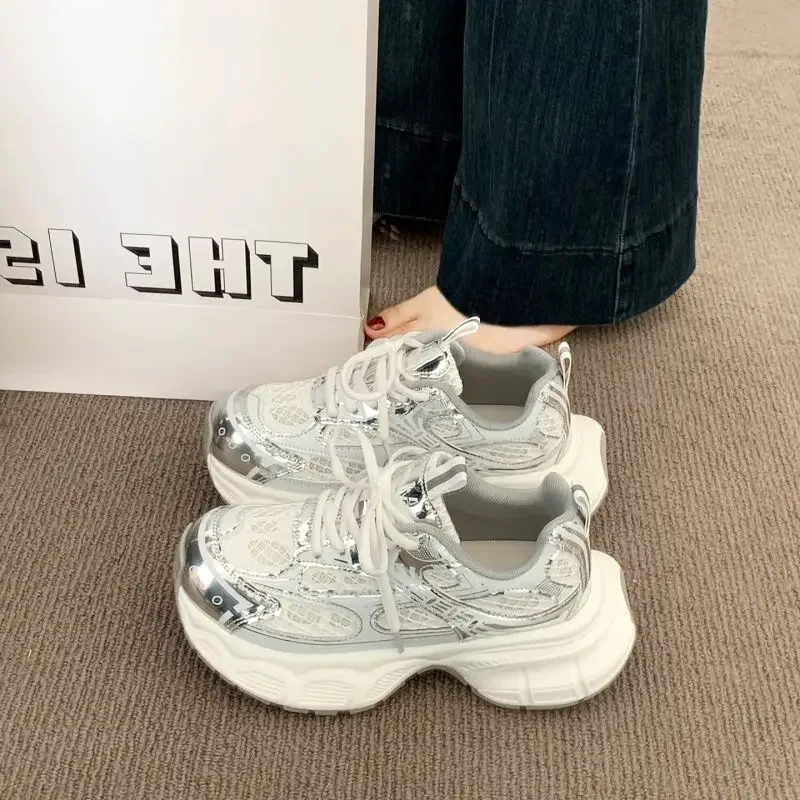 

2025 New Women Height Increasing Thick Sole Sneakers Breathable Mesh Dad Shoes Lightweight Summer Casual Fashion Versatile