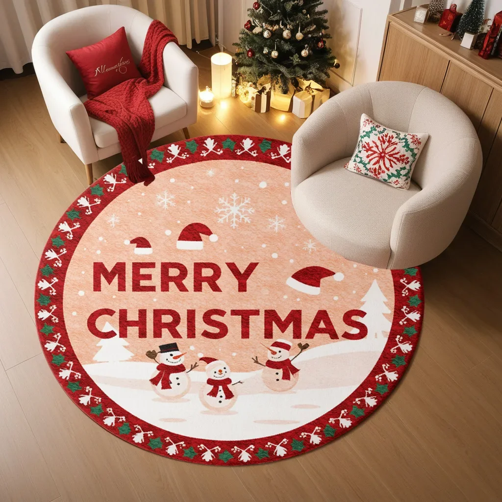 New Christmas Holiday Decoration Round Carpet Tree Atmosphere in Stock Entrance Rugs Stain-resistant Washable Festive Foot mats