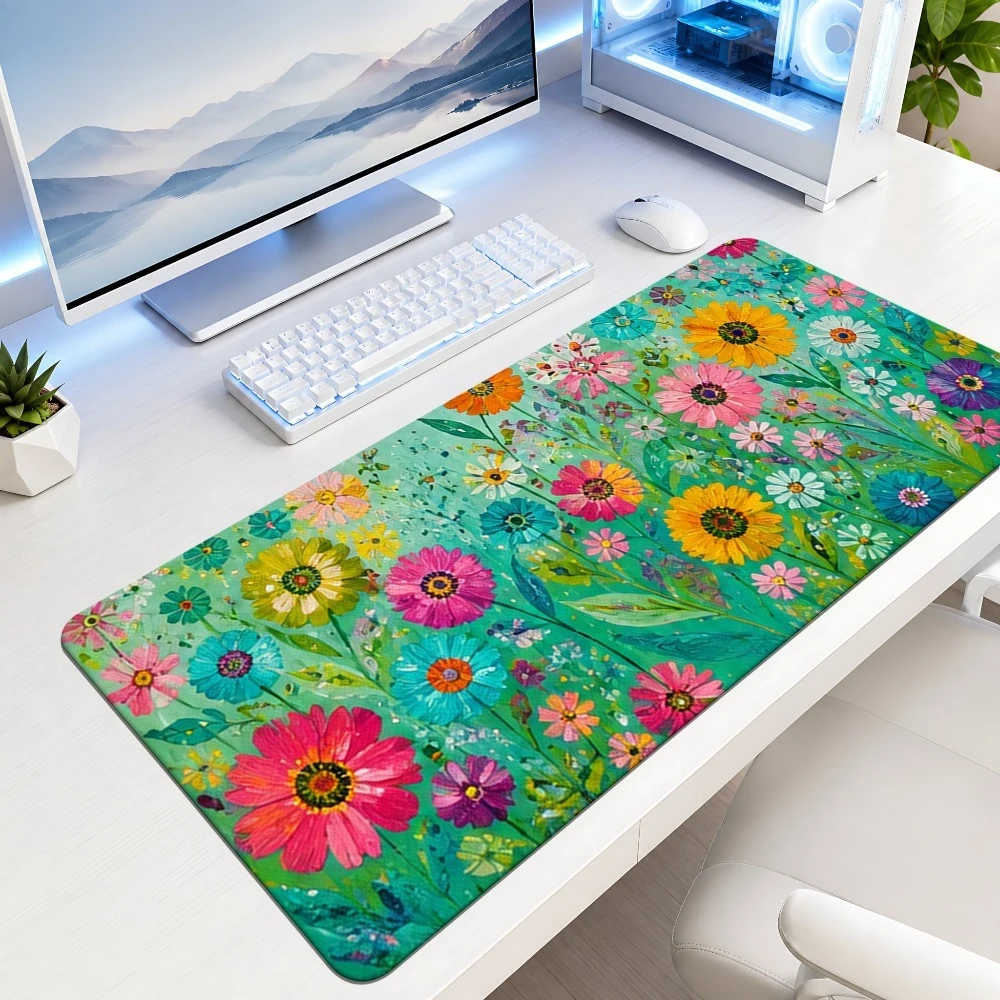 Multicolored daisy wildflower mouse pad, anti-slip, suitable for desk decoration accessories computer desktop beautification.