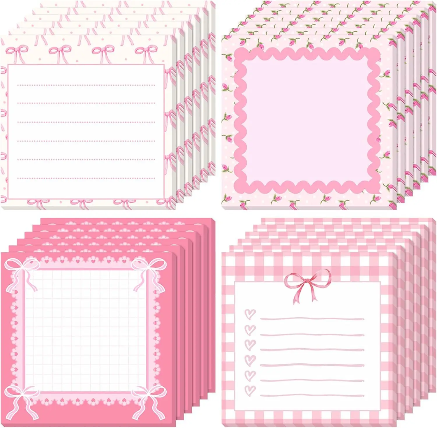 1/2/4 Stück rosa Haftnotizen mit Schleifenmotiv, selbstklebender Notizblock im Ins-Stil zum Abreißen, Aufgabenliste, Aufkleber, Notizblock für Büro und Schule, als Geschenk geeignet. – Detail 1