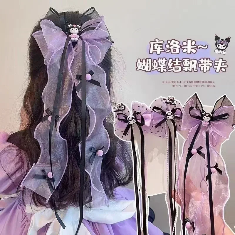 

Headdress Kawaii My Melody Cinnamoroll Kuromi Anime figure ribbon New Butterfly hair clip Hair accessories Girl student Gift