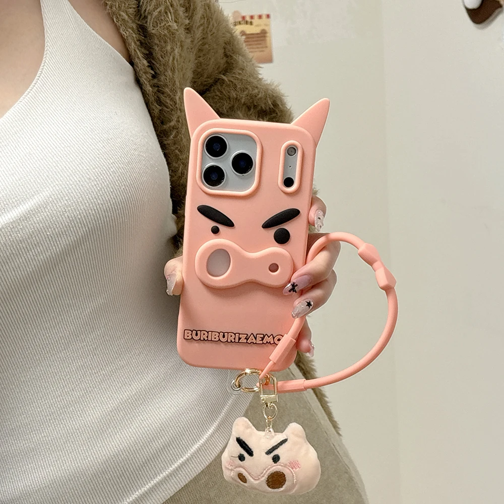 Lustige 3D-Cartoon-Ferchen-Handyhülle aus weichem Silikon mit Handschlaufe, stoßfeste Rückseite für iPhone 17 16 Plus 15 14 13 12 Pro Max – Detail 6