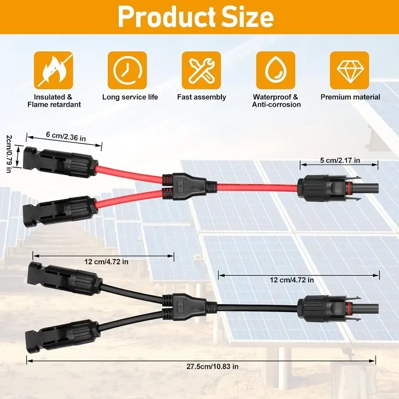 LEADER 1000/1500V Connector Y-type Three-way Solar Photovoltaic Panel Parallel Waterproof 2 To 1 Adapter Red and Black Wire 2Y