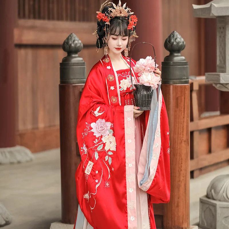 Hanfu women red big-sleeved shirt made in Tang Dynasty with embroidery Chinese style wedding dress for spring and autumn