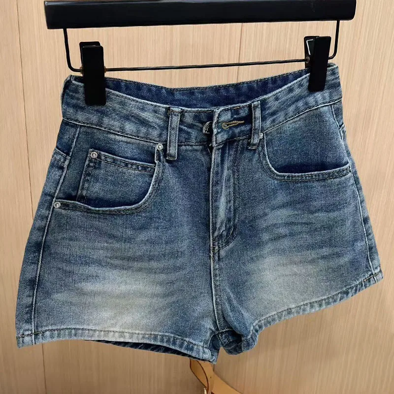 

High Waist Denim orts Women's Hot Pants Letter Embroidery Rhinestone Wide Leg Casual Princ eenn Summer 2025