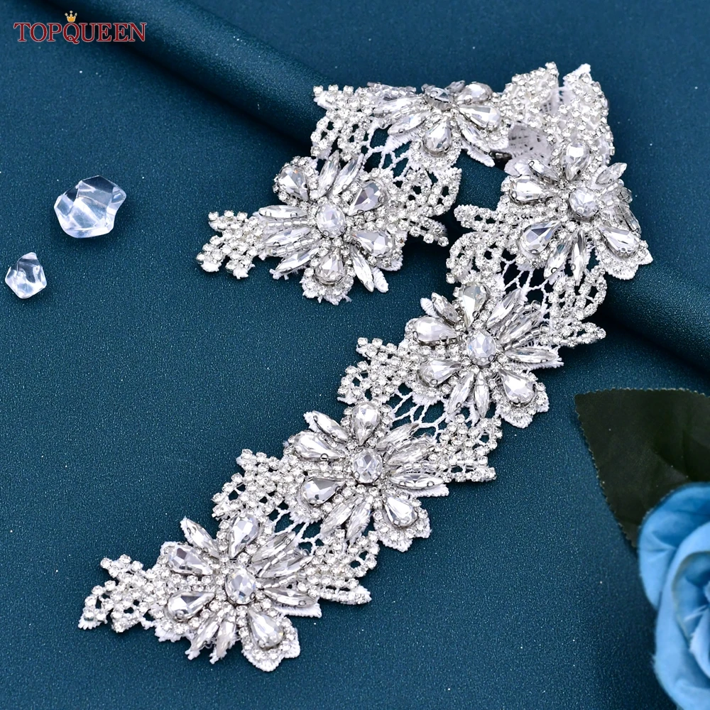 TOPQUEEN Diamond Flower Bridal Dress Belt Wedding Accessories Jacket Handmade Applique Decoration Bridesmaid Wide Belt S115