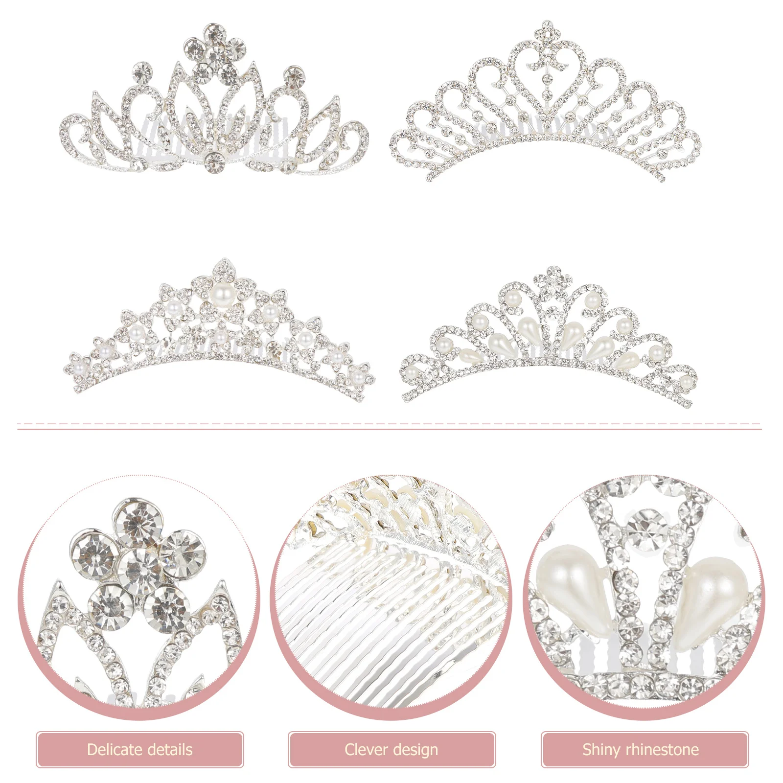 

4Pcs Rhinestone Pearl Crown Girls Tiara Comb Design Party Kids Headdress Pearl Rhinestone Tiara Girls Crown Headdress