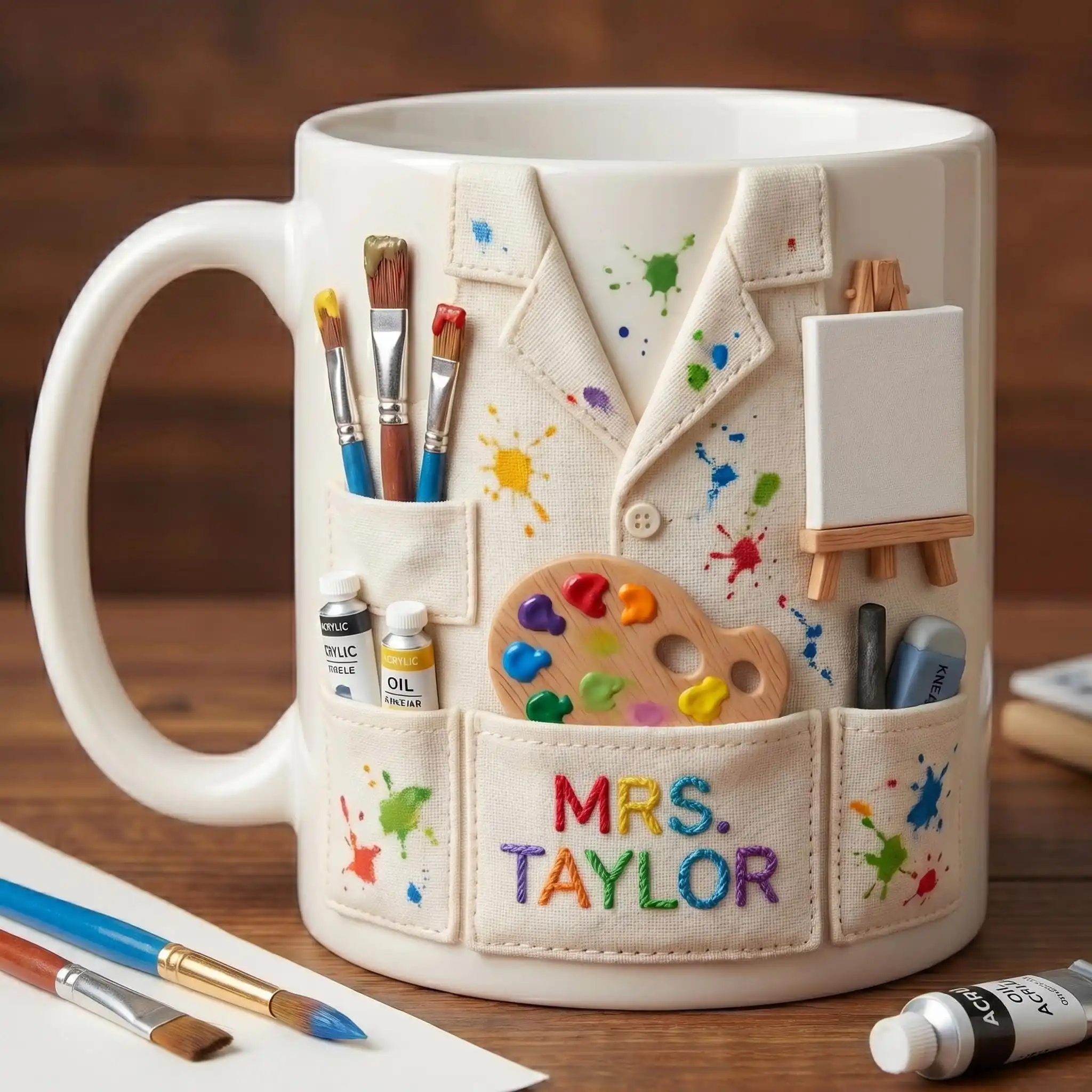 Personalized Art Teacher Custom Mug, Customizable Painted Teacher Coffee Cup,school Season