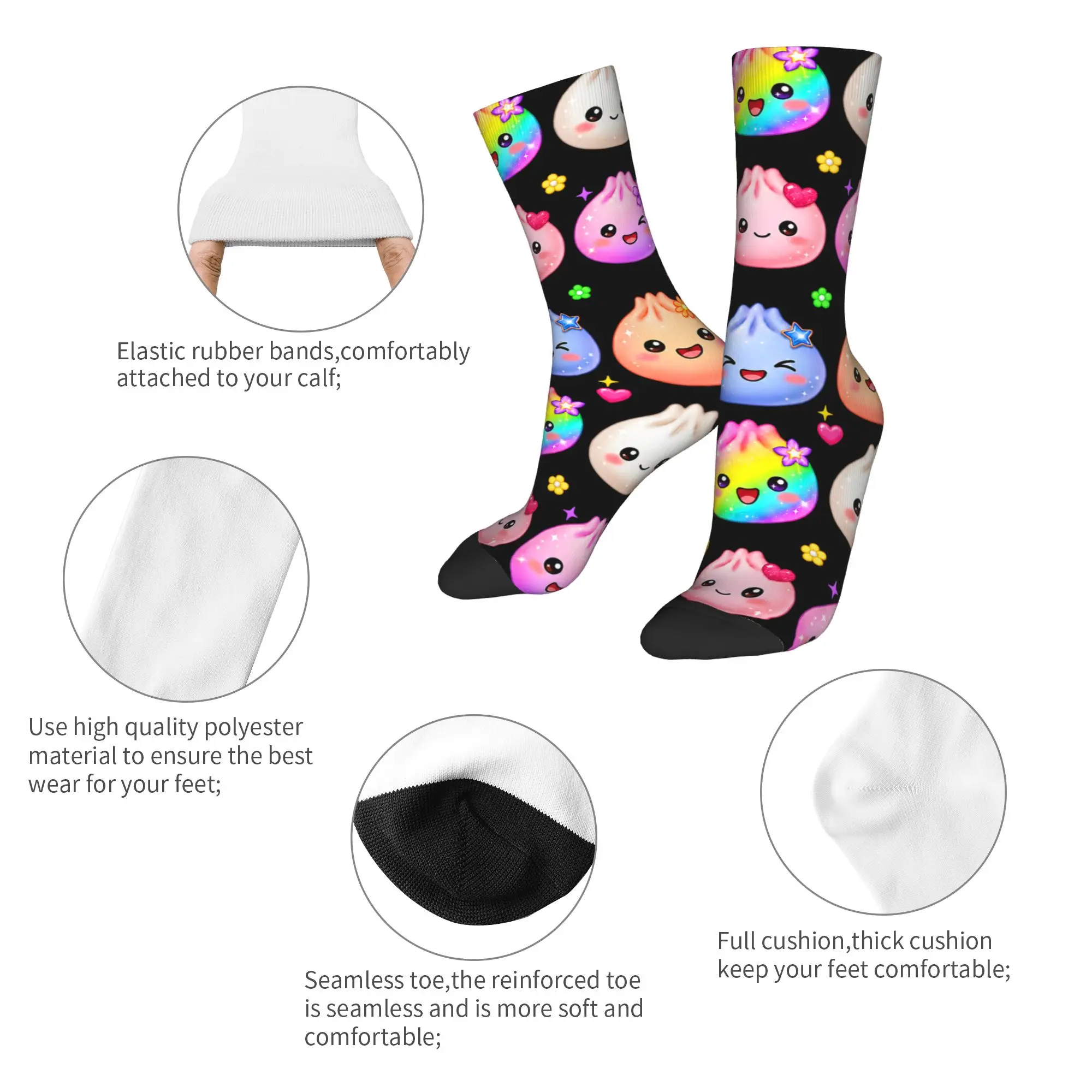 Happy Funny Men's Socks Casual Kawaii Dumpling Cute Pastel Anime Lovers Sock Polyester  Skateboard Women's Socks Spring Summer