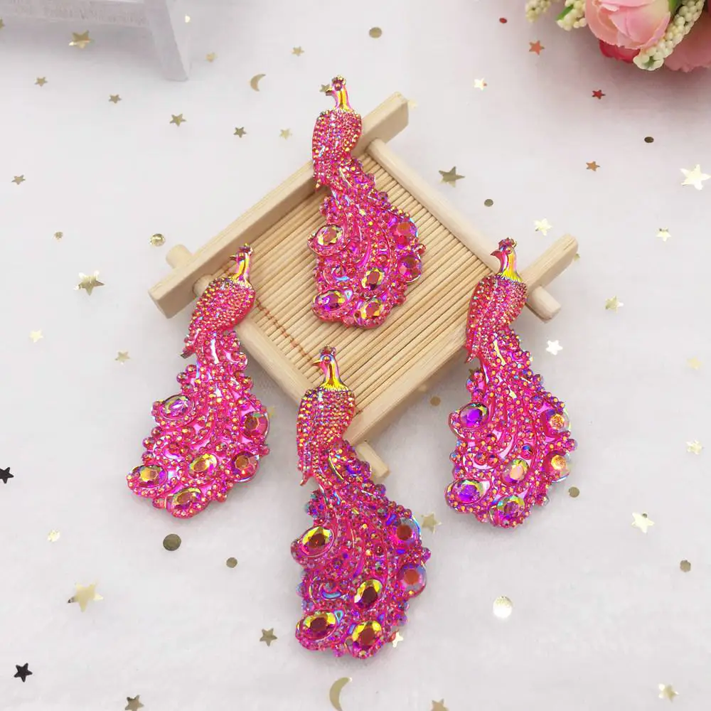 5PCS AB Resin Peacock Flat back rhinestone gem scrapbook Embellishme DIY Wedding for clothing 2 hole applique SW27