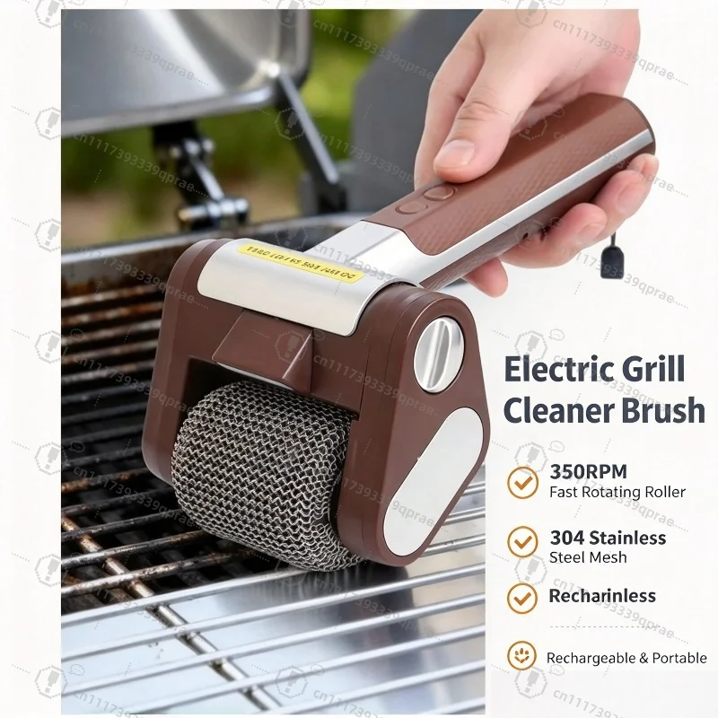 Rechargeable Electric Roller BBQ Grill Cleaner, Stainless Steel Rotating Roller Brush, Washable Portable Cordless Cleaning Tool