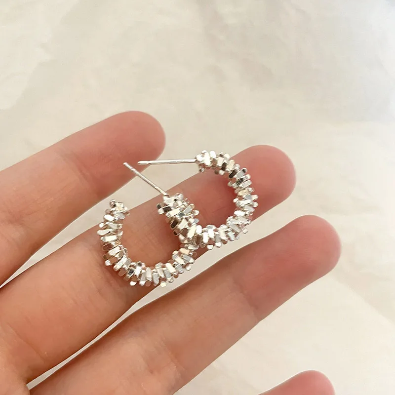 S925 Silver Needle Korean Edition Earrings Circle C-shaped Broken Silver Ear Studs Versatile Fashion Luxury Design Earrings