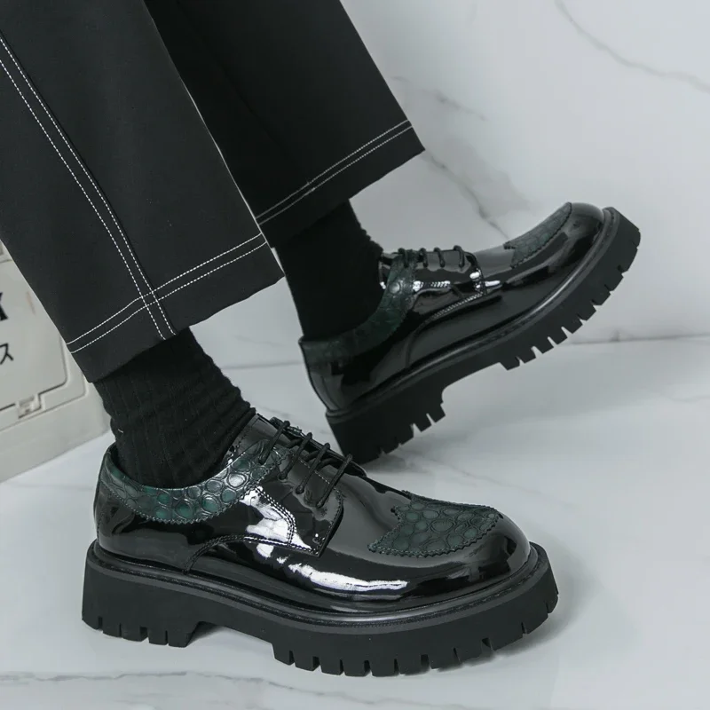 

Men Lace Up Derby Shoes with PU Splicing Thick Sole Business Banquet Men Shoes