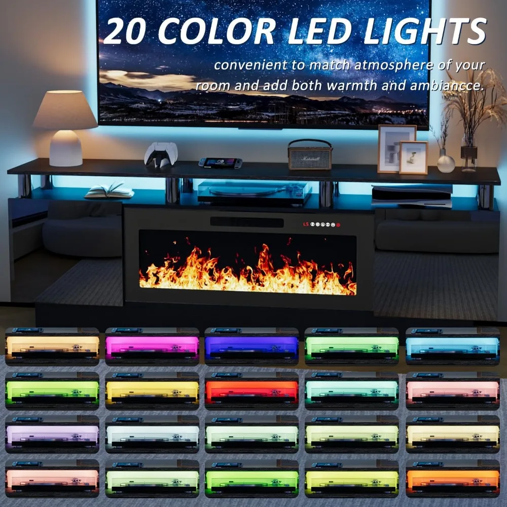 Suporte de TV com lareira de 70 polegadas para TVs de até 80 polegadas Console com lareira elétrica de 36 '' e controle remoto, entretenimento moderno de madeira