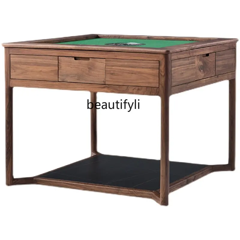 

New Chinese Style Mahjong Table Chair Combination Black Walnut Solid Wood New Automatic Shuffling Mahjong Table Chess Table