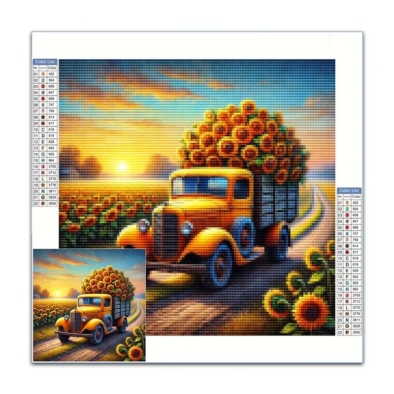 

Diamond Painting Kits New Arrivals Vintage Truck Filled With Sunflowers On The Road Cross Stitch Productos Arts And Crafts