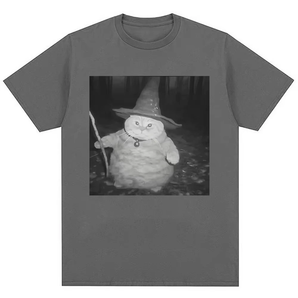 Fat Wizard Cat Funny Meme Graphic T Shirts Trend Humor Joke Novelty Men Women Short Sleeve Oversized Cotton Vintage Male T-shirt