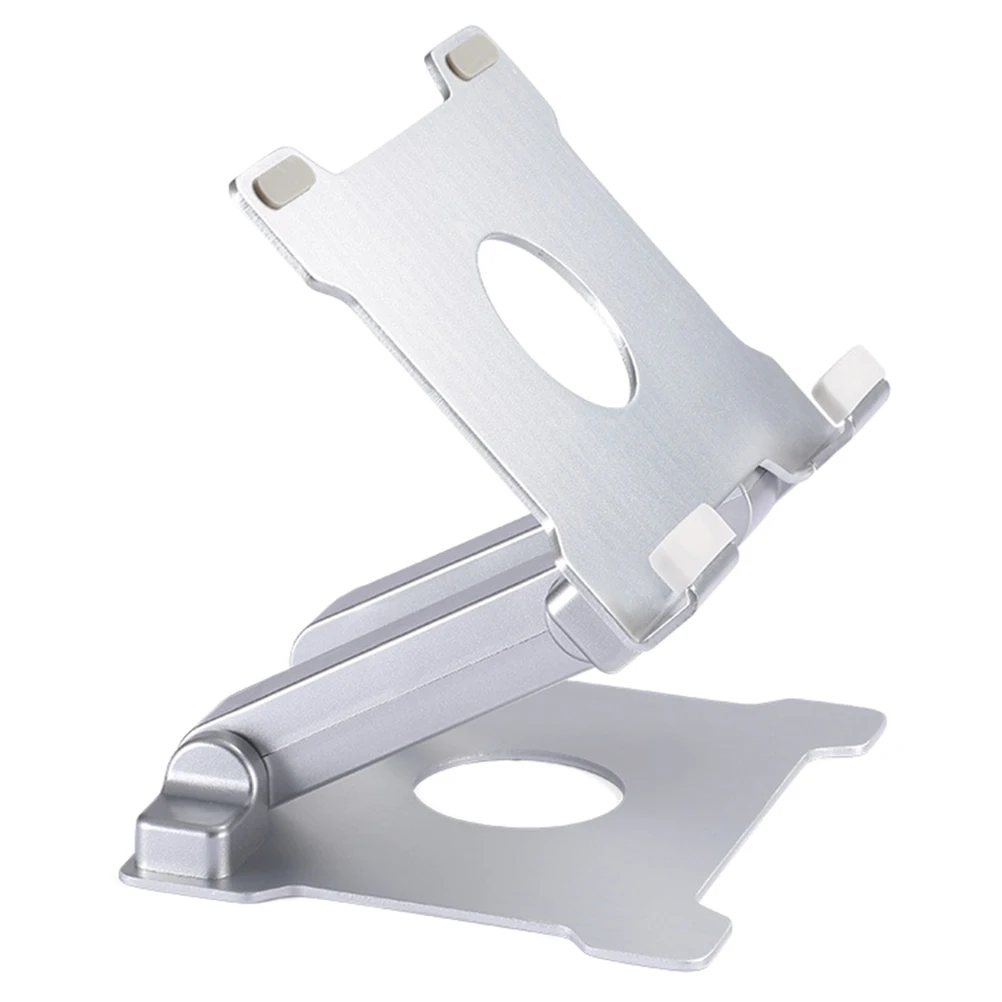 

Adjustable Telescopic Desktop Phone Stand Foldable Metal Holder Sturdy Base Support For Cell Tablet Live Streaming Work Silver