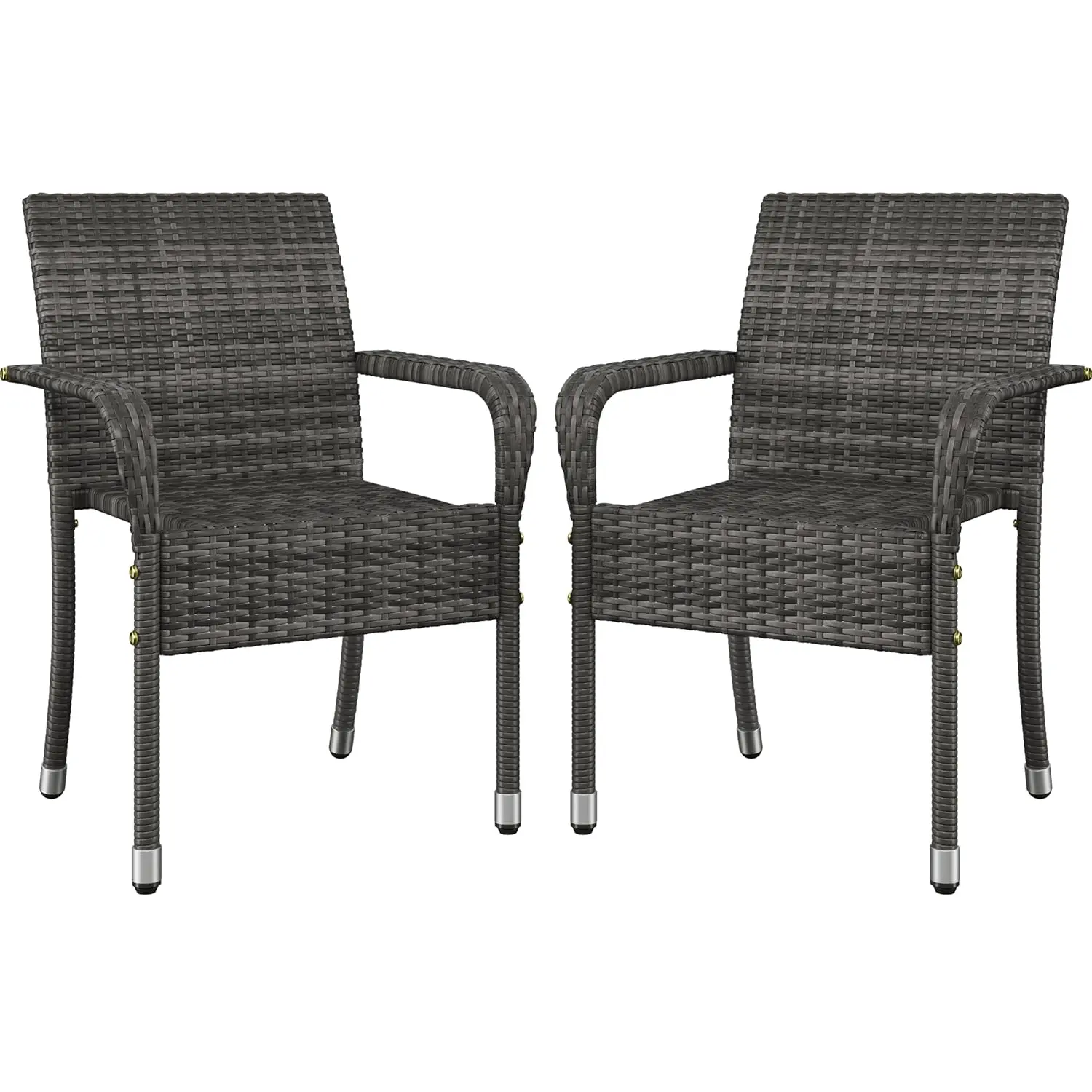 

Set of 2 Stackable Outdoor Rattan Dining Chairs, All-Weather Firepits Armchair w/Armrests, Steel Frame for Garden,, Customized