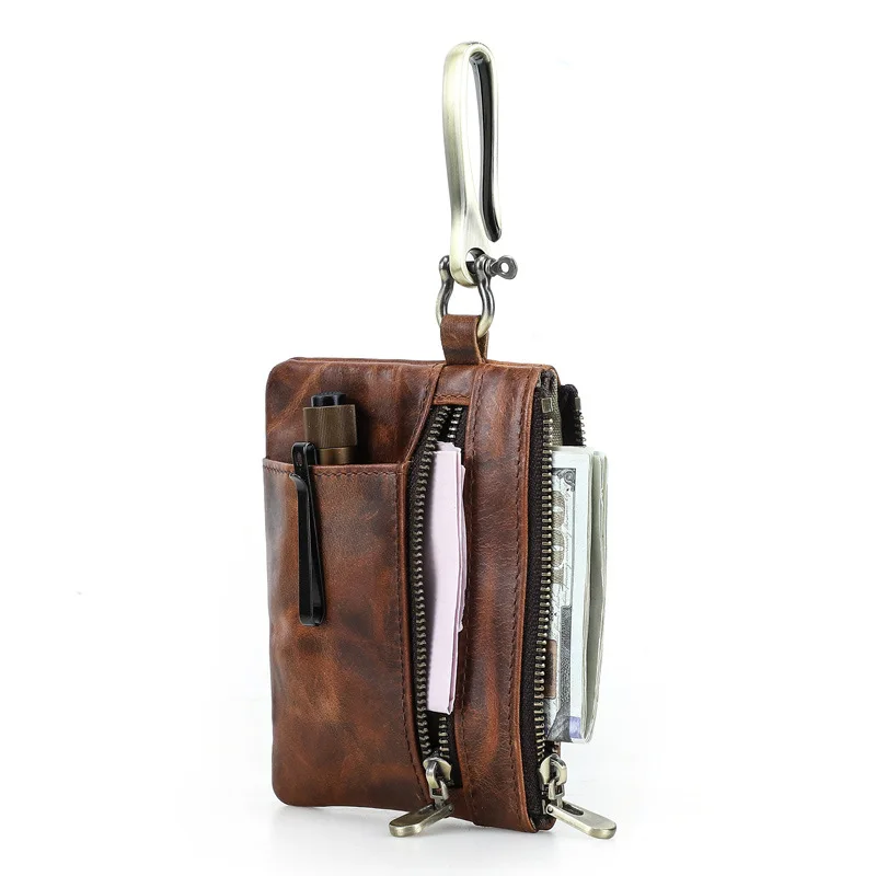 Retro crazy horse leather hoof buckle waist outdoor tool flashlight storage bag, genuine leather waist hanging coin purse