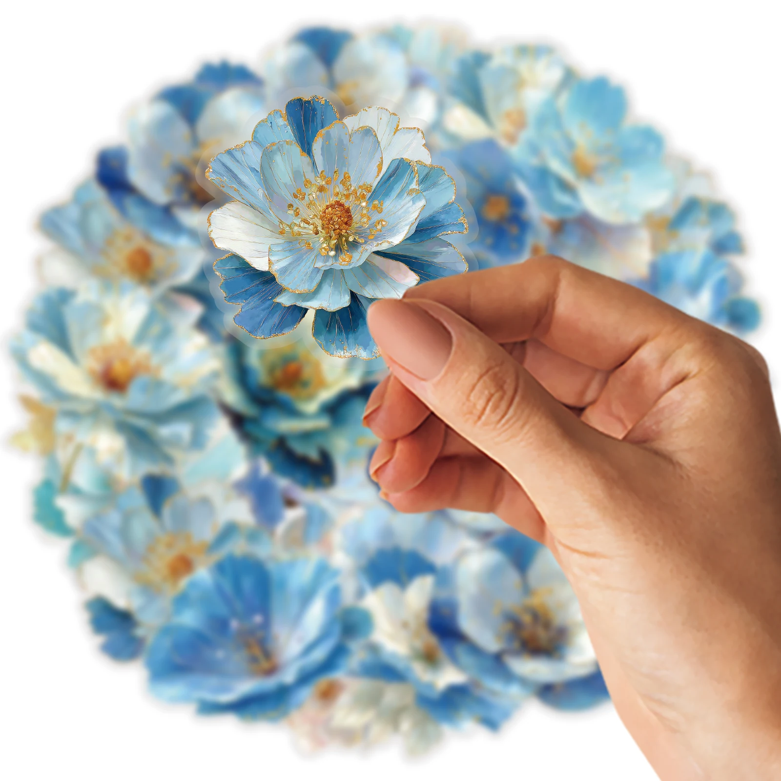 Etori Life Cobalt Blue Dreamland 20Pcs Vintage Blue Flower Gold Foil Still Texture Pattern Pet Stickers for Handmade Scrapbooking Supplies, Notebooks, Phone Stickers, Office Decoration Accessories, Room Decoration, Children's Gift Paper Bags, Card Making, DIY Artwork, School Supplies, Vintage Parties, Baking Seals, Toy Stickers