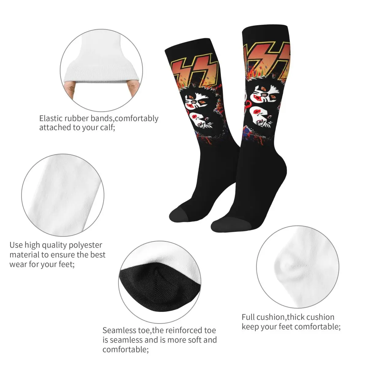 Kiss Rock Band Retor Socks Harajuku Super Soft Stockings All Season Long Socks Accessories for Unisex Gifts