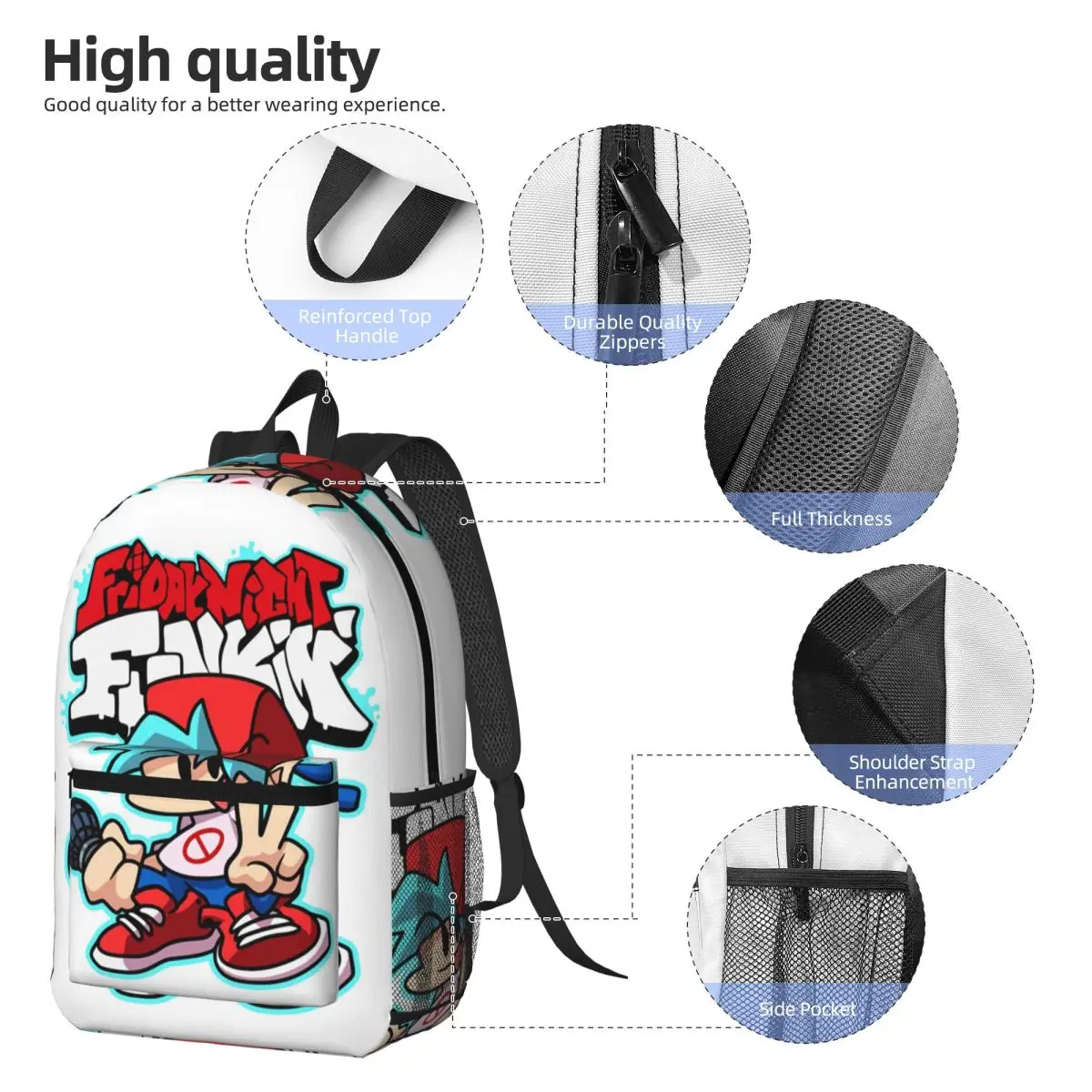 Friday Night Funkin Backpack Boys Girls BookBag Children School Bag Laptop Shoulder Bags for Men Women