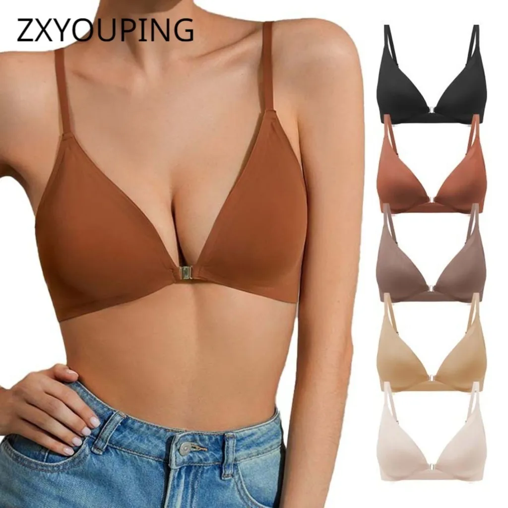 ZXYOUPING Push-up Front Buckle Without Steel Ring Deep V Bra Sexy Adjustable Shape Beautiful Back Adjustment Side Breast Underwe