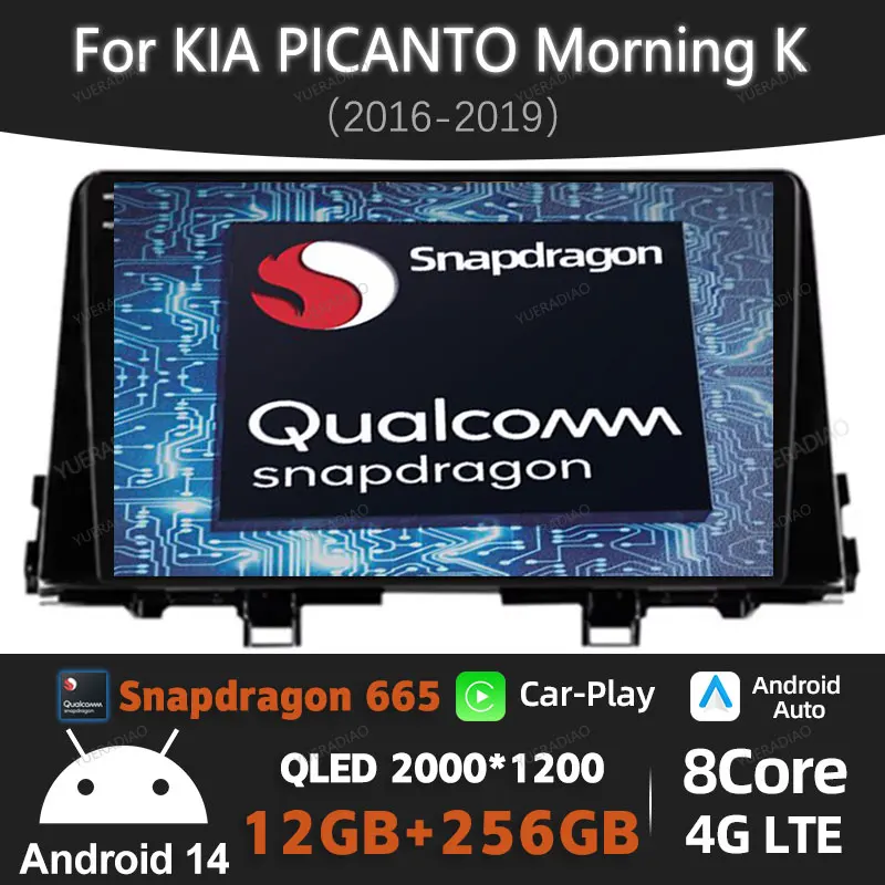 Android 14 Car Radio For KIA PICANTO Morning K 2016 2017 2018 2019 GPS Qualcomm BT 4G LTE Viedo Player NAVI Gation 5G WIFI DSP