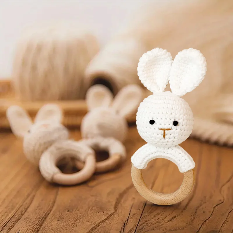 Handcrafted Cotton Rabbit Rattle - Cute Cartoon Animal Teether For Babies | Safe & Soft Chew Toy | Ideal Newborn Keepsake