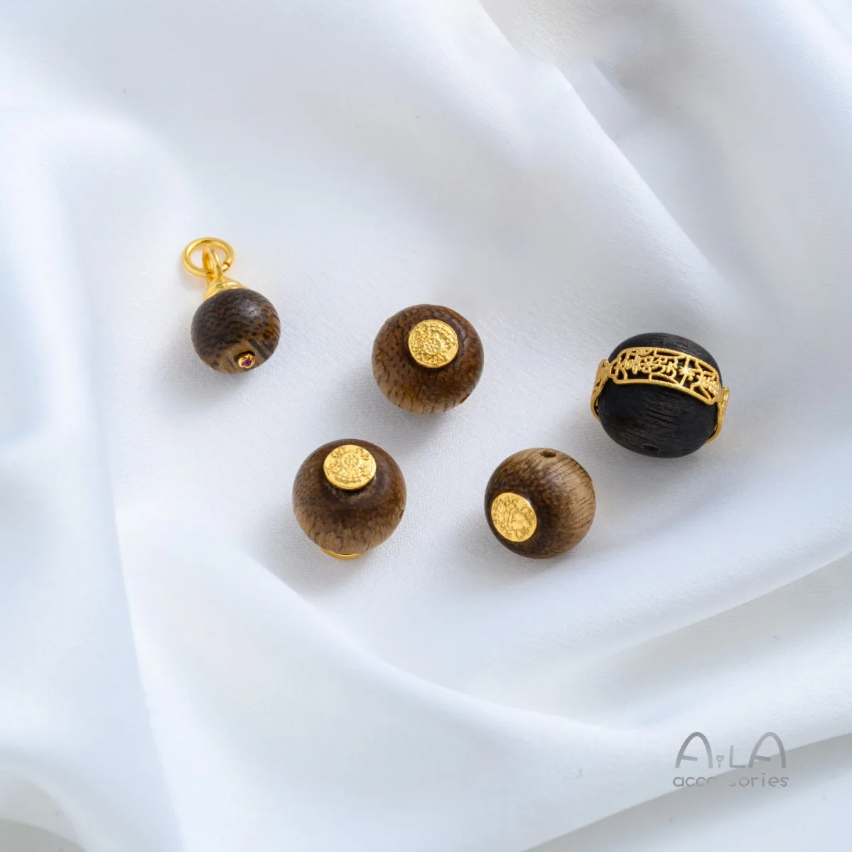 Brass 24K Real Gold Plated Agarwood Series Buddha Tai Sui Talisman Yu Jian Er Spacer Bead Charms DIY Jewelry Findings