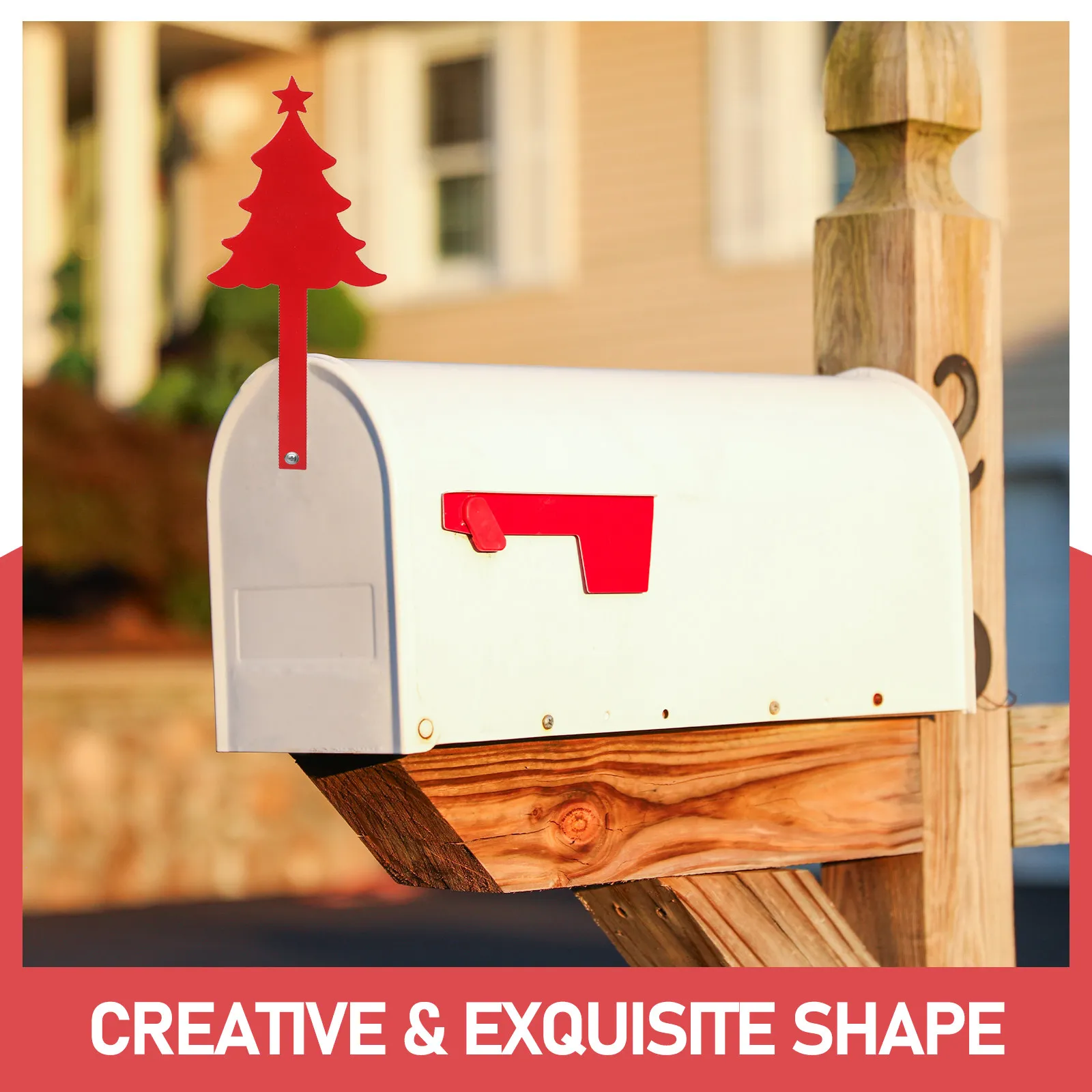 Iron Christmas Tree Mailbox Topper Decor Flag Replacement for Yard Tree Ornament Sign Heavy Duty Hollowed Silhouette Design