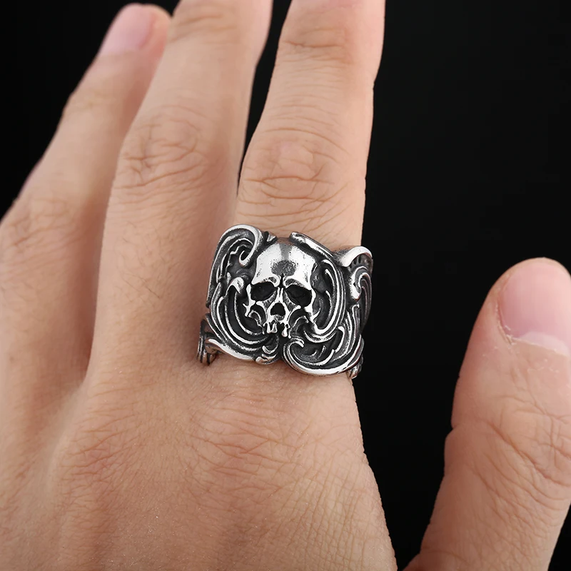 Wholesale Price Retro 316L Stainless Steel Rings Punk Rock Exaggerated Steampunk Skull Ring Gothic Fashion Jewelry