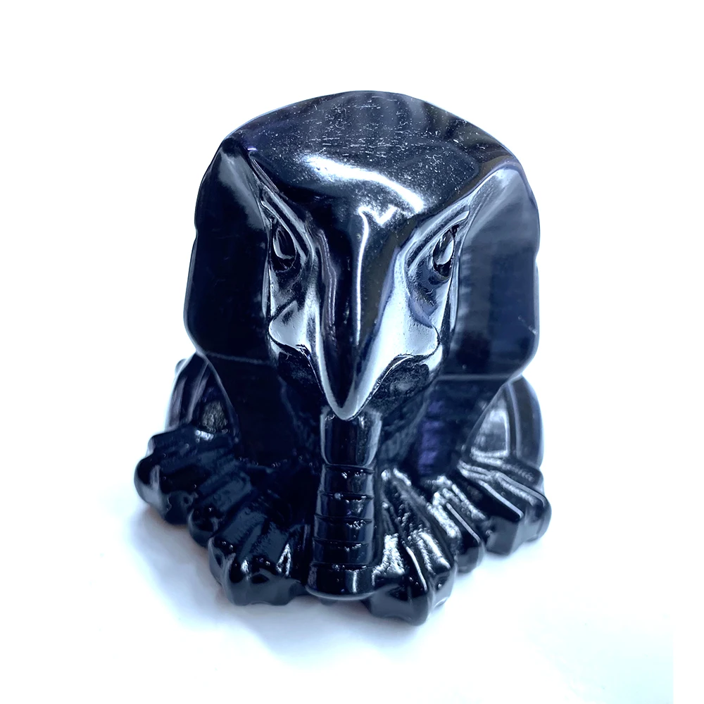 Hand Carved Ancient Egypt Cultura Sculpture Natural Black Obsidian Crystal Egyptian Horus Carving Ornament