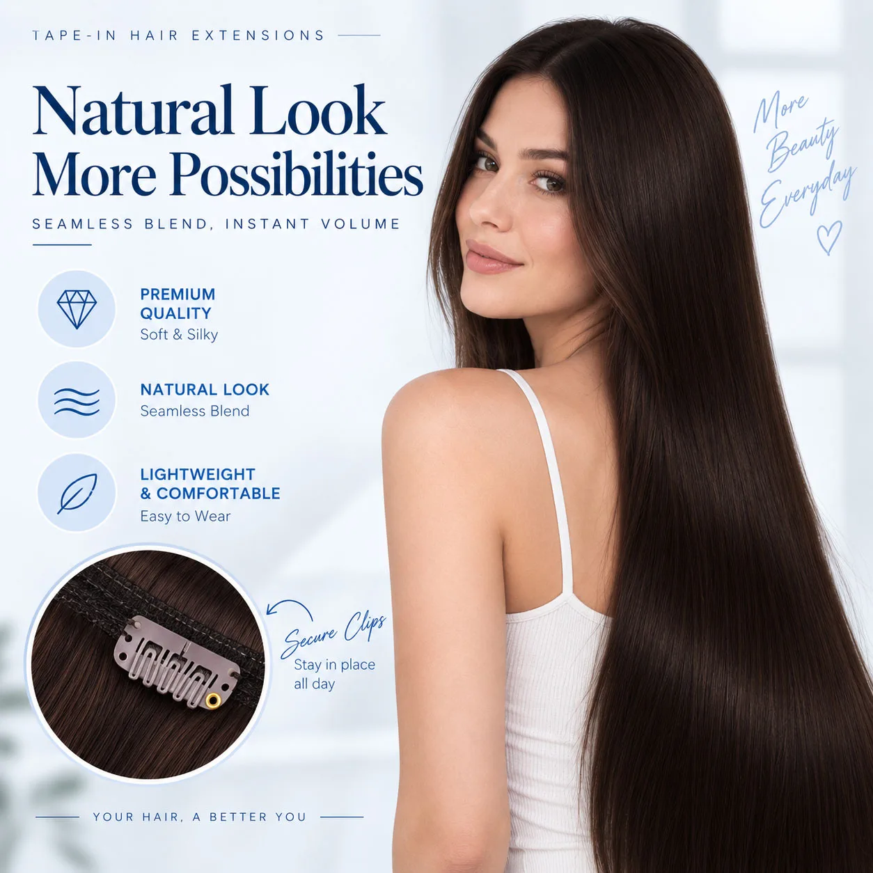 2# Dark Chocolate Brown Brazilian Remy Straight Clip On Hair Extensions 18 to 26 Inch 120G 7Pcs Per Set Clip In Real Human Hair For Women