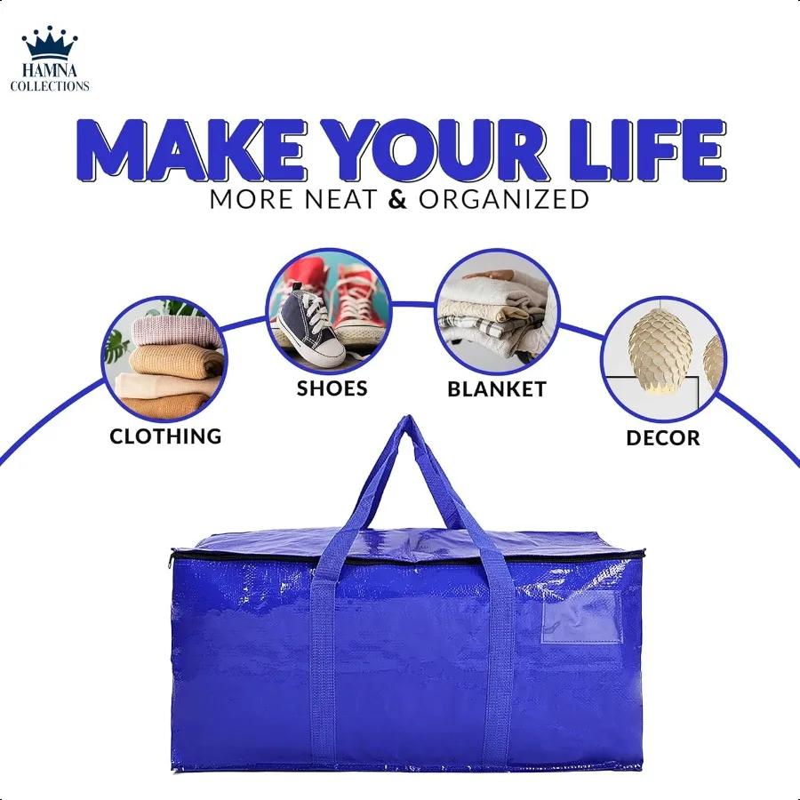 Hamna Collection Heavy Duty 4 Extra Large Blue Moving Bags With Handles Zippers Laundry Bag Waterproof Storage Totes Alternativ