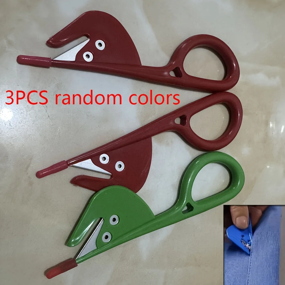 3pcs Plastic Handle Craft Thread Cutter Knife Seam Ripper Stitch Unpicker Sewing Tool for Curtain Garment Factory