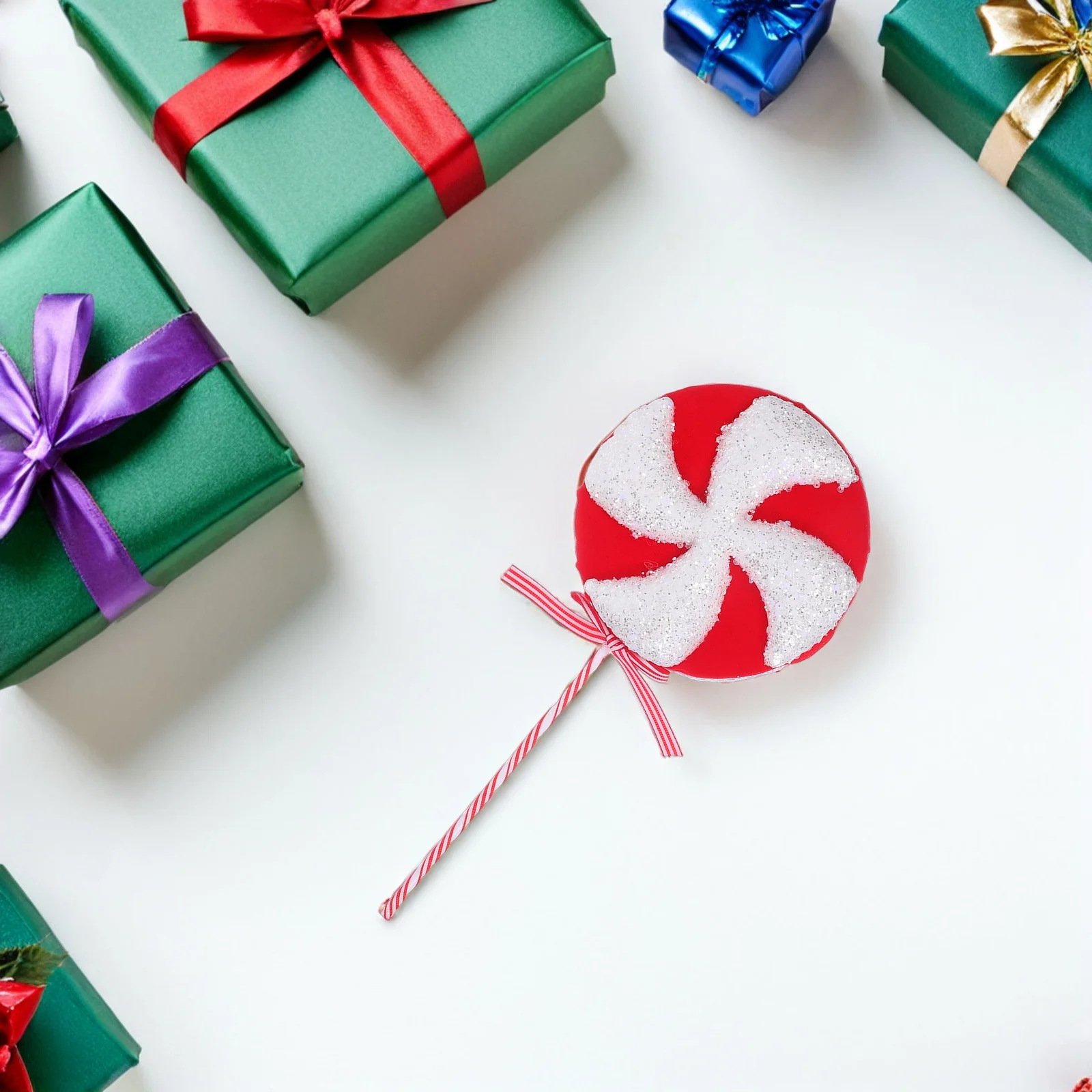 

Vibrant Red White Lollipop Ornaments Foam Christmas Tree Pendants Holiday Party Decor Lollipop Tree Decorations Set