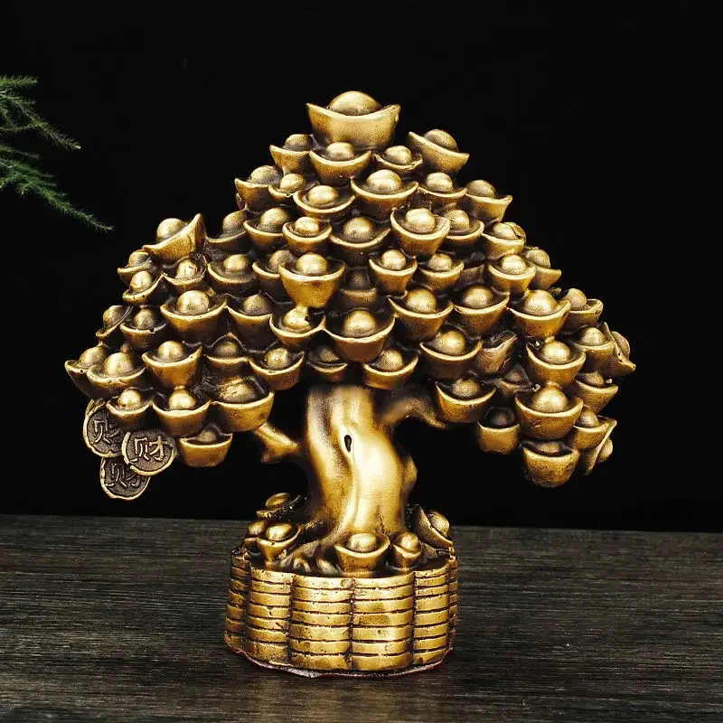 

China Lucky Pure Copper Belt Money Tree Jewelry Potted Tree Model Living Room Office Desktop Sculpture