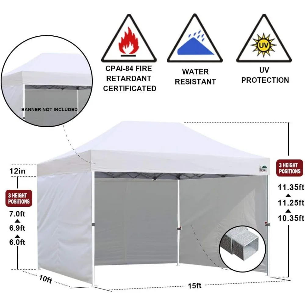 USA 10'x15' Pop-up Canopy Tent Commercial Instant Canopies with 4 Removable Zipper End Side Walls and Roller Bag,Bonus 4SandBags