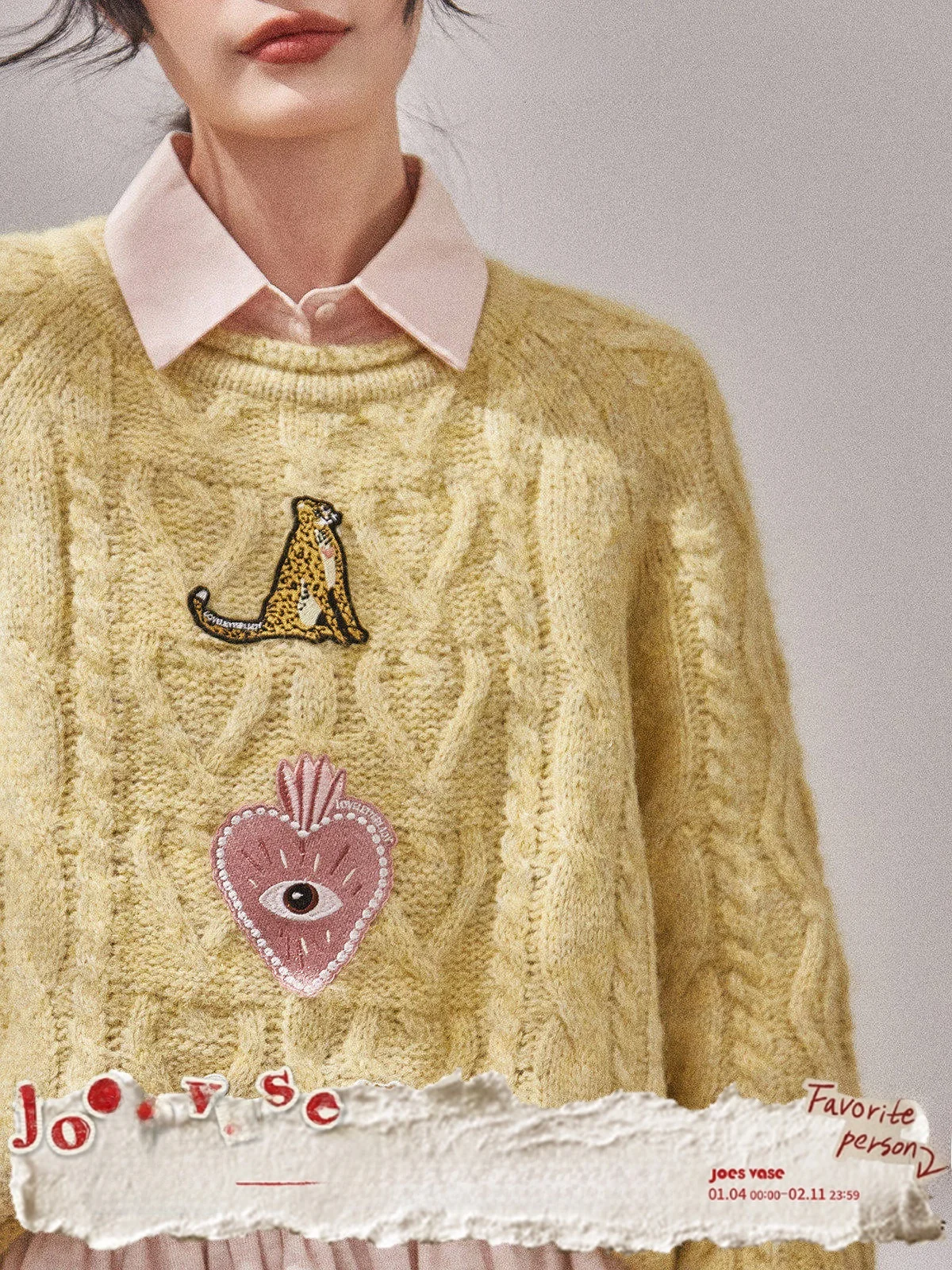 

Желтый вязаный свитер с вышивкой, повседневный, свободного кроя, комфортный, винтажный, эстетичный, средней длины