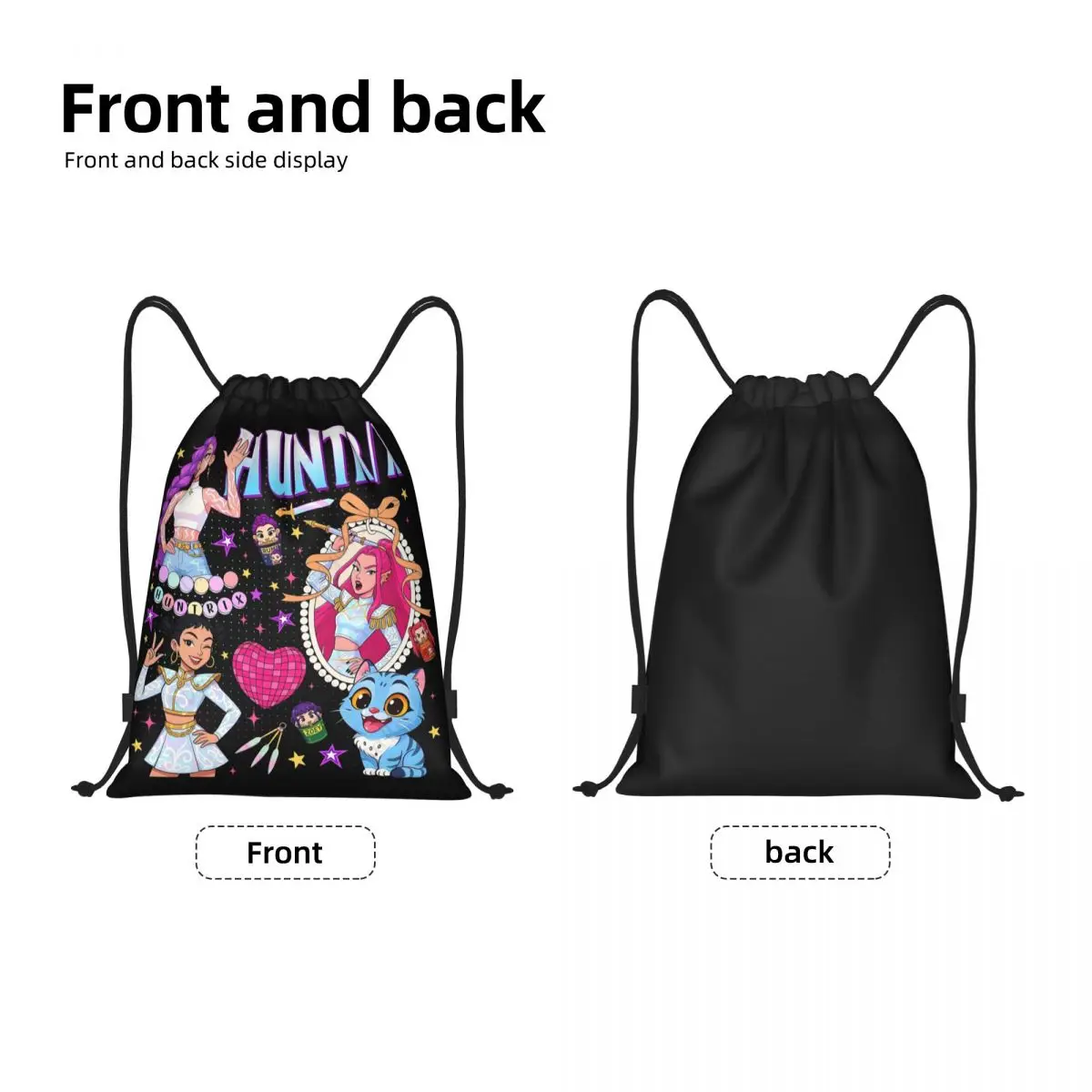 Custom Kpops Hunter Demons Drawstring Bag Men Women Lightweight Huntrix Sports Gym Storage Backpack